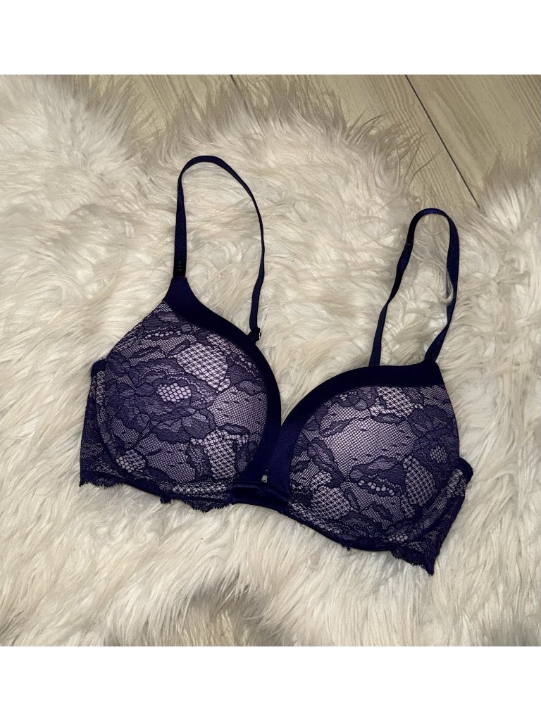 Victorias Secret Biofit Push Up Bra Padded Underwire Lace Womens 32d Blue